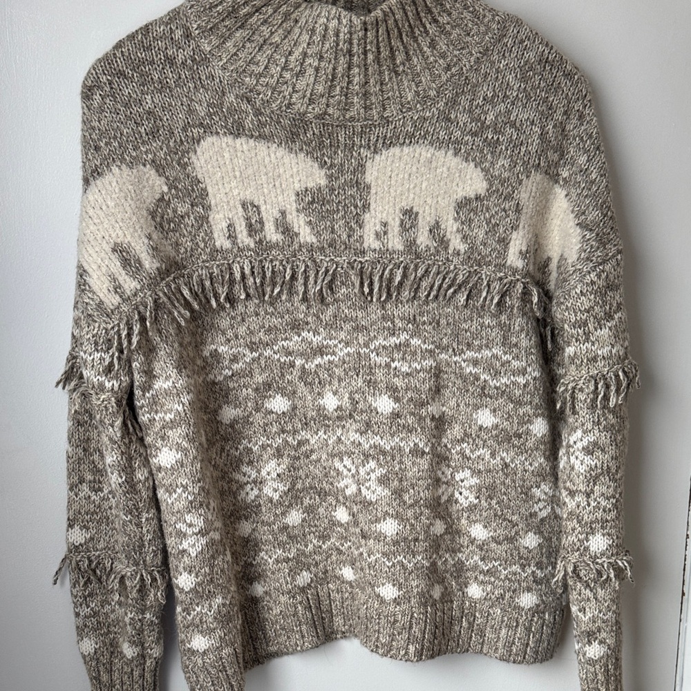 LOFT Gray and Cream Cowl Neck Sweater